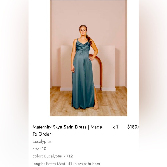Revelry Maternity Skye Satin Dress in Eucalyptus, size 10P - Picture 2 of 6